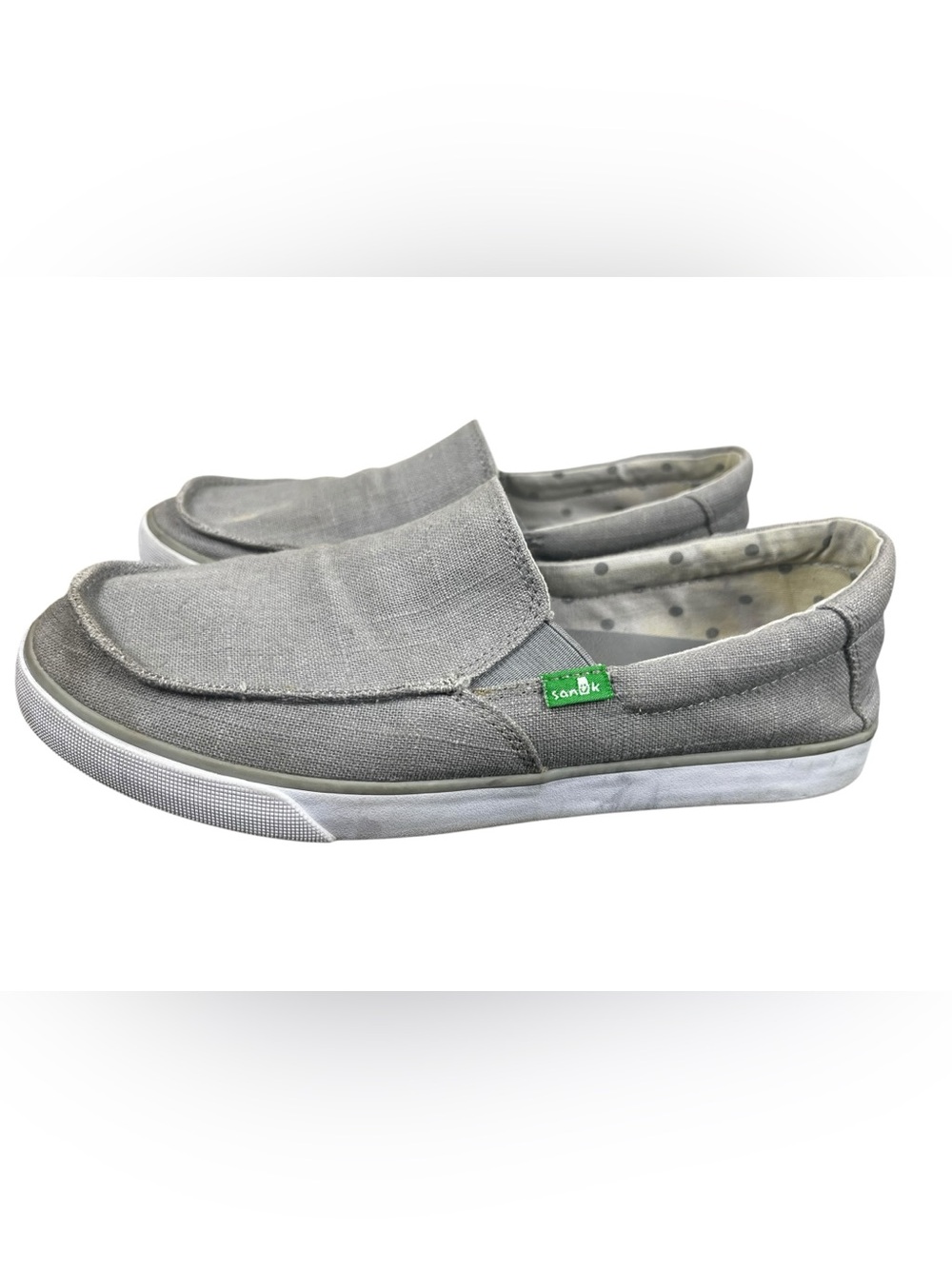 Sanuk Gray Canvas Slip-On Men Shoes with Green Brand Tab size 8
